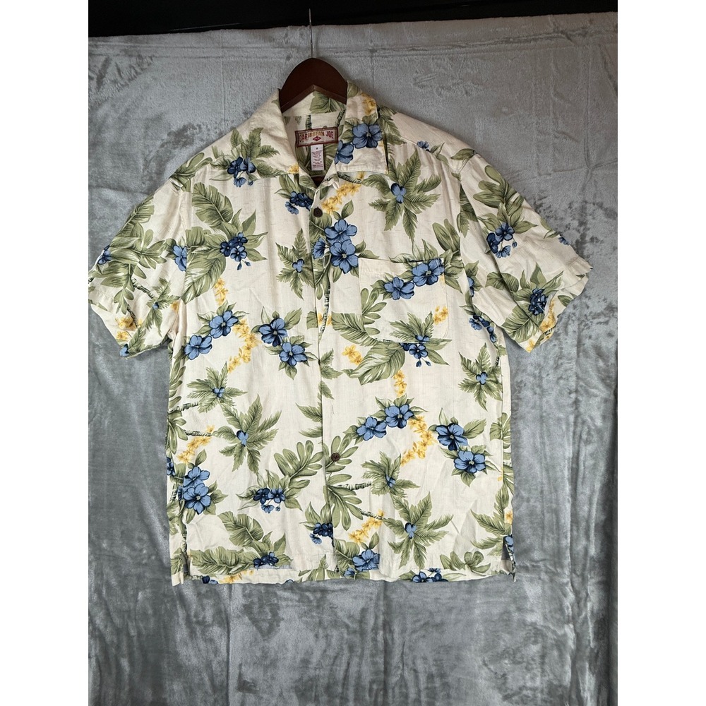 Caribbean Joe Mens Medium Floral Palm Tropical Rayon Button Down Camp Shirt - Picture 7 of 13
